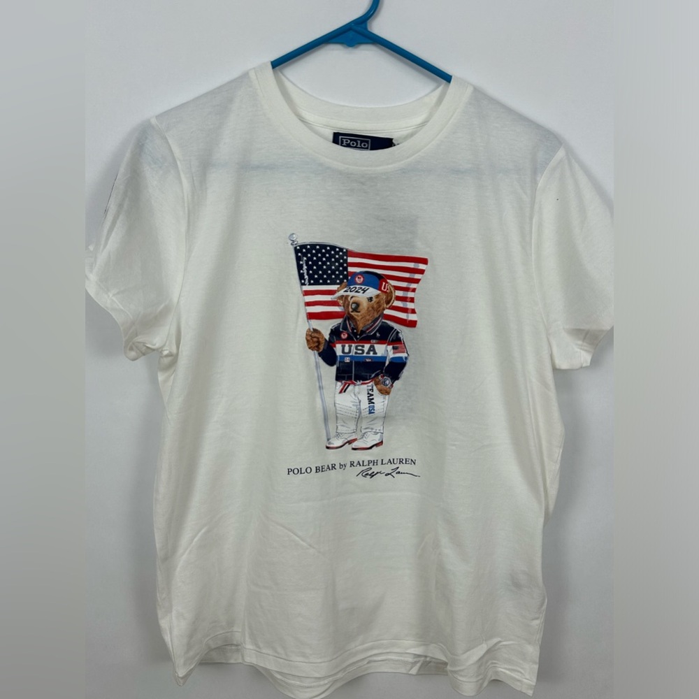 Ralph Lauren Team USA official Paris 2024 Polo Bead T-Shirt, Women’s Size L NWT